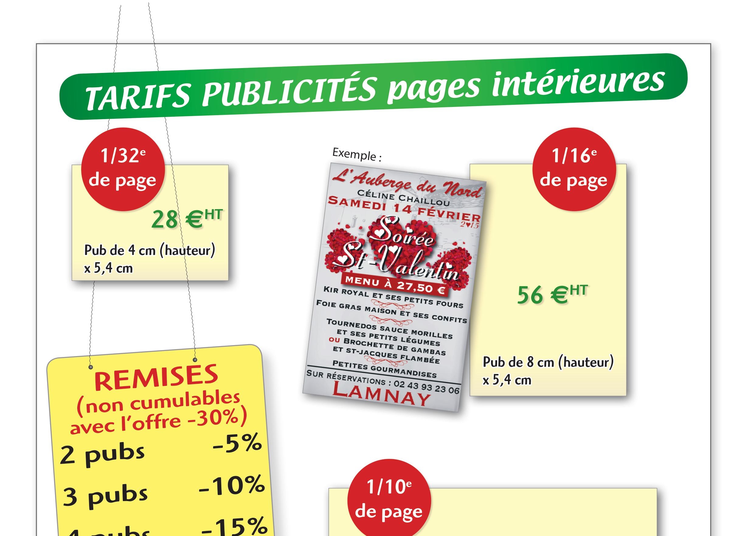 Tarifs pubs pages 2 à 20 et remises multi-parutions